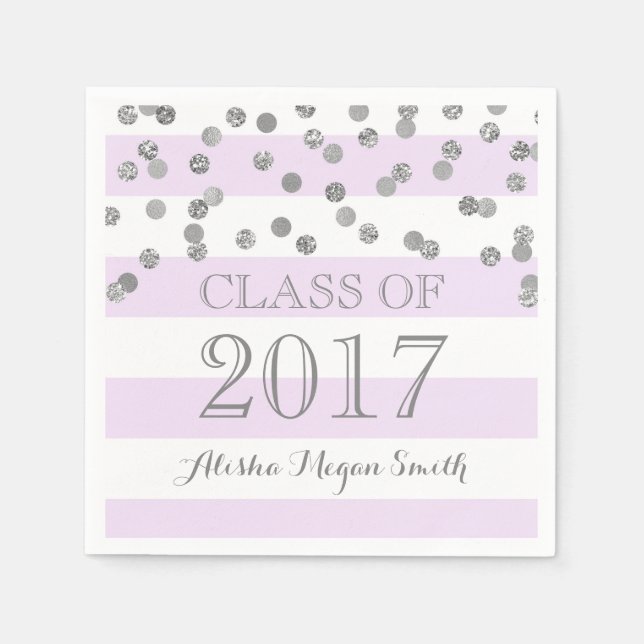 Purple Stripe Silver Confetti  2017 Graduation Napkins (Front)