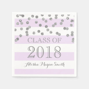 Purple Stripe Silver Confetti 2018 Graduation Paper Napkins