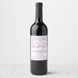 Purple Stripe Silver Confetti Baby Shower Wine Wine Label