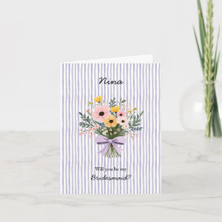 Purple Stripe + Wedding Bouquet Bridesmaid Card