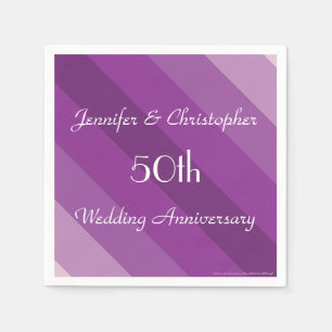 Purple Striped 50th Wedding Anniversary Name Paper Napkins