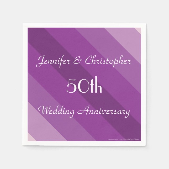 Purple Striped 50th Wedding Anniversary Name Paper Napkins (Front)