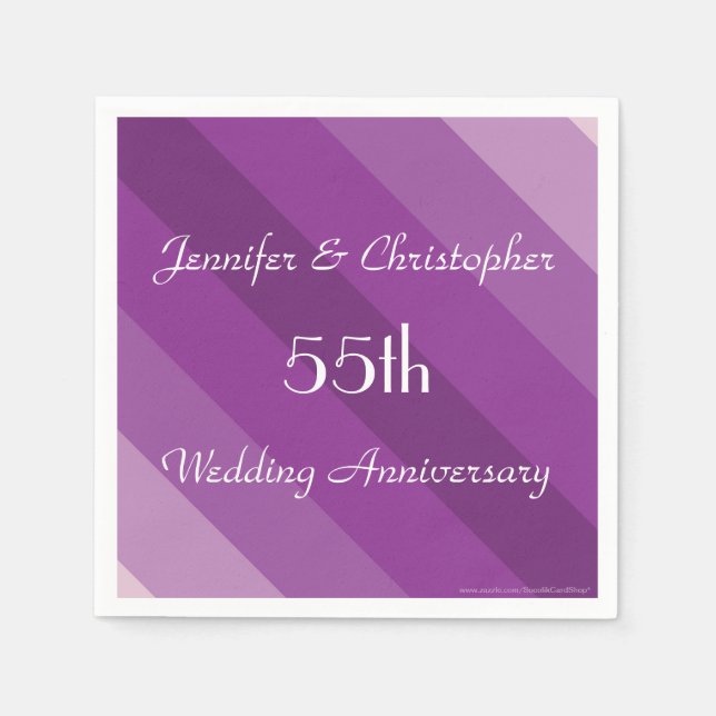Purple Striped 55th Wedding Anniversary Name Paper Napkins (Front)