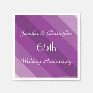 Purple Striped, 65th Wedding Anniversary Paper Napkins