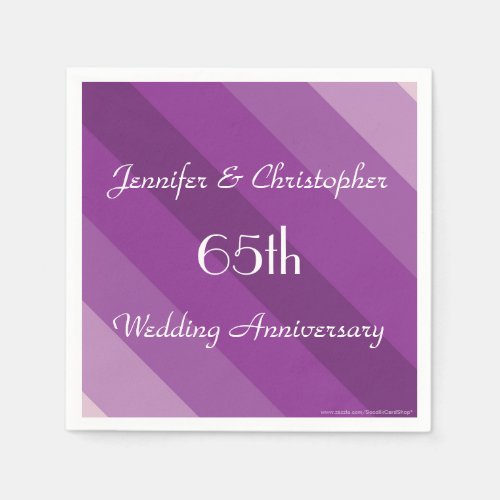 Purple Striped 65th Wedding Anniversary Paper Napkins