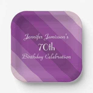 Purple Striped 70th Birthday Party Name Simple Paper Plates