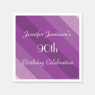 Purple Striped, 90th Birthday Party, Name, Paper Napkins