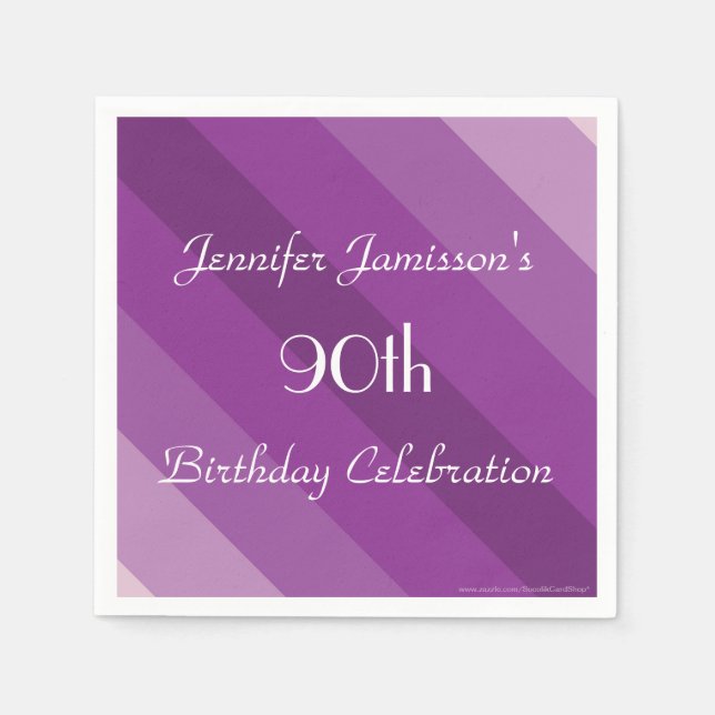 Purple Striped, 90th Birthday Party, Name, Paper Napkins (Front)