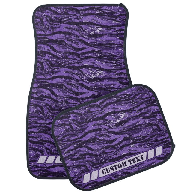 Purple Striped Camo w/ Custom Text Car Floor Mat (Set)