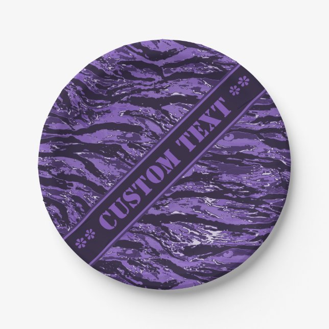 Purple Striped Camo w/ Custom Text Paper Plates (Front)