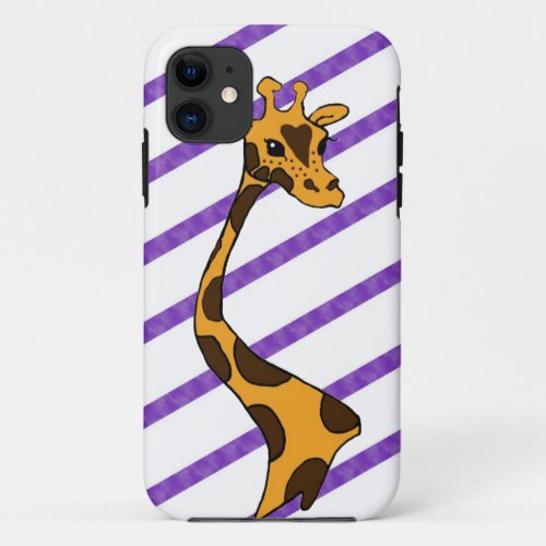 Purple Striped Cartoon Giraffe  Tough iPhone 5 iPhone 11 Case