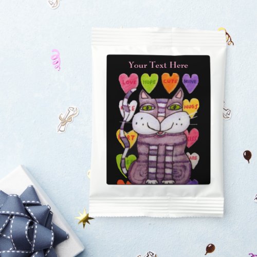 Purple Striped Cat Colorful Candy Hearts Black Hot Chocolate Drink Mix
