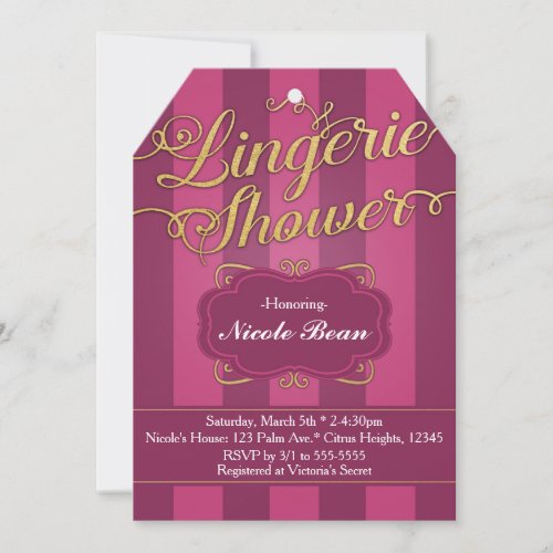 Purple Striped  Gold Lingerie Party Invitations