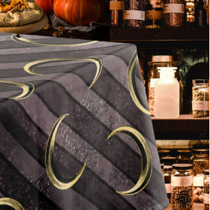 Purple striped gold moon pattern gothic vintage tablecloth