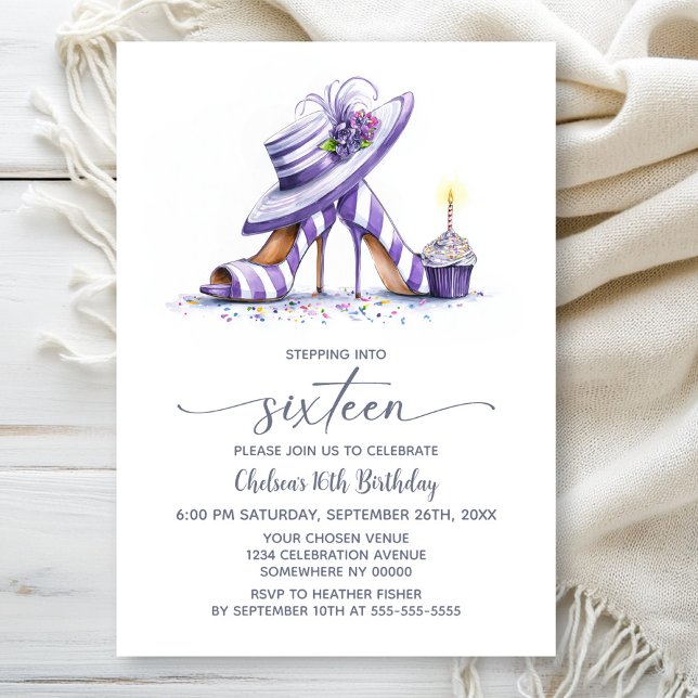 Purple Striped High Heel Shoes 16th Birthday Party Invitation (Creator Uploaded)