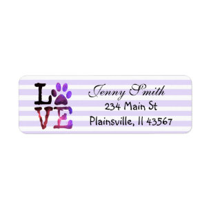 Purple Striped Love Paw Print Return Address Label