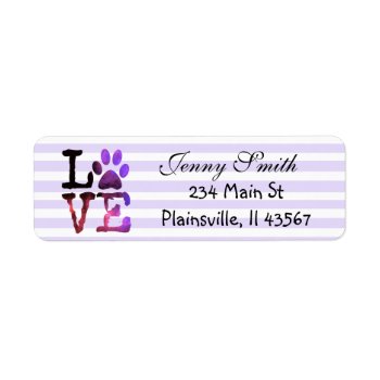 Purple Striped Love Paw Print Return Address Label by Everything_Grandma at Zazzle