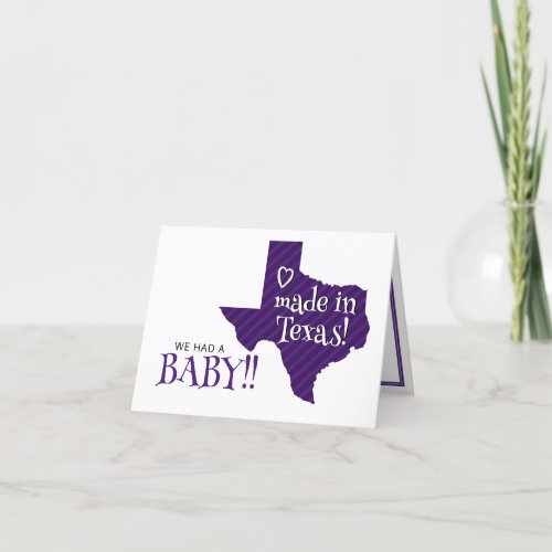 Purple Striped Made in Texas Photo Baby Announcement
