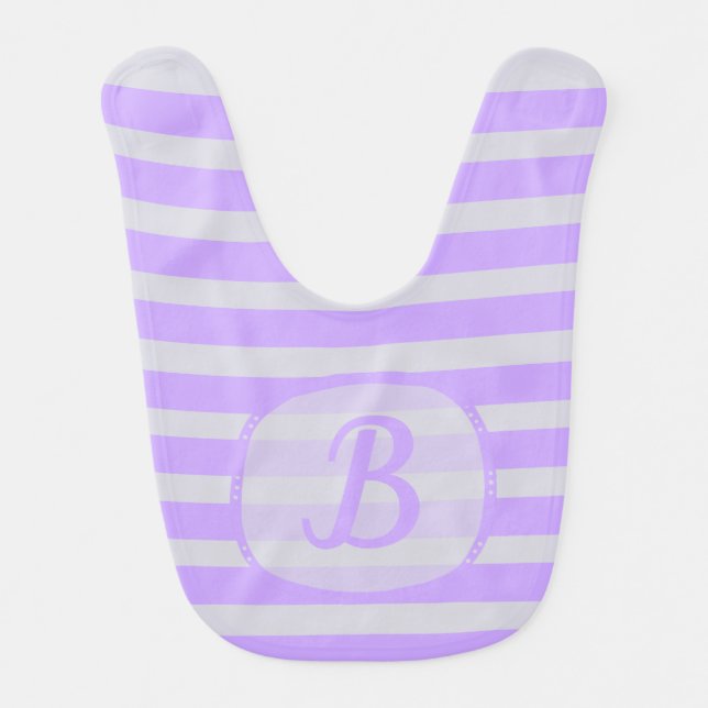 Purple Striped Modern Monogram Baby Bib (Front)