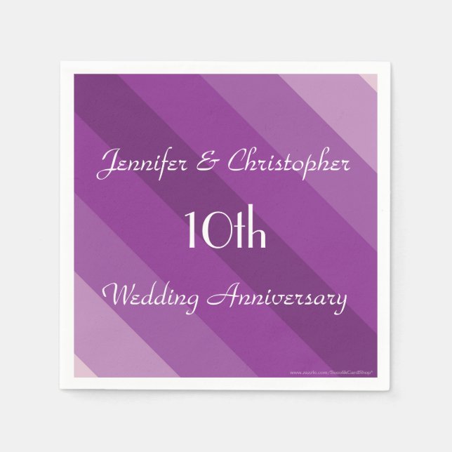 Purple Striped Napkins, 10th Wedding Anniversary Paper Napkins (Front)