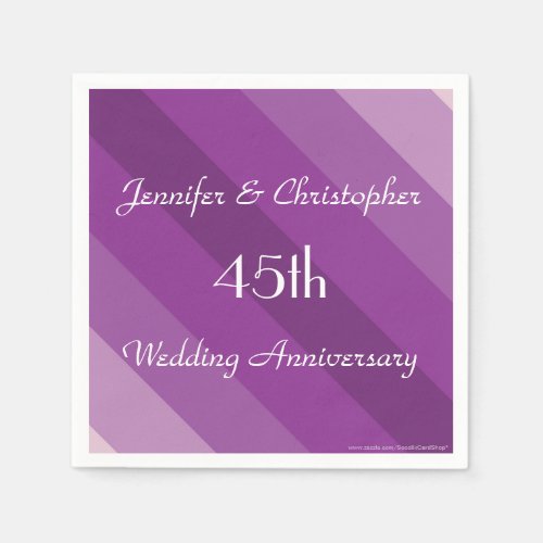 Purple Striped Napkins 45th Wedding Anniversary Napkins