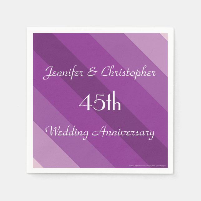 Purple Striped Napkins, 45th Wedding Anniversary Napkins (Front)
