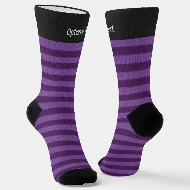 Purple Striped - own Text on Cuff - Knitted Look Socks (Angled)