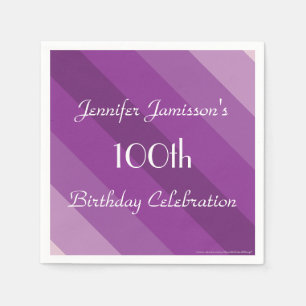 Purple Striped Paper Napkins, 100th Birthday Party Napkins