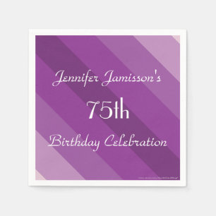 Purple Striped Paper Napkins, 75th Birthday Party Napkins