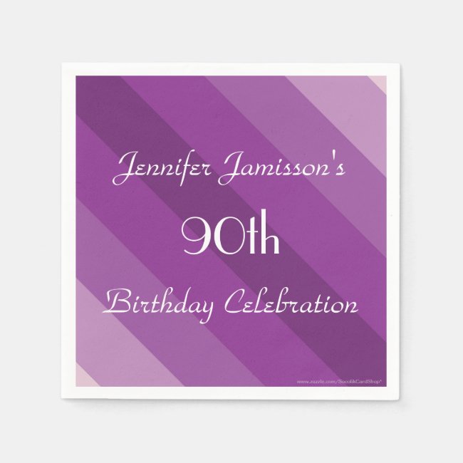 Purple Striped Paper Napkins, 90th Birthday Party