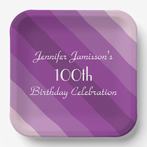 Purple Striped Paper Plates 100th Birthday Party Paper Plates