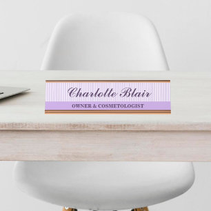 Purple Striped Personalized Desk Name Plate
