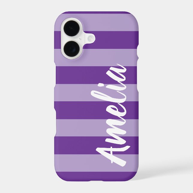 Purple Striped Personalized Script Design Iphone Case (Back)
