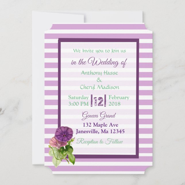 Purple Striped Petunias Wedding Invitations (Front)