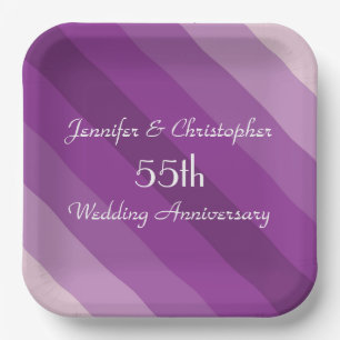 Purple Striped Plates, 55th Wedding Anniversary Paper Plates