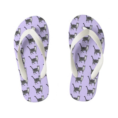 Purple Striped Tabby Cat Beach Flip Flops Thongs