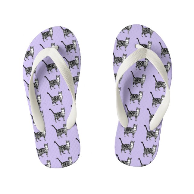 Purple Striped Tabby Cat Beach Flip Flops Thongs (Footbed)