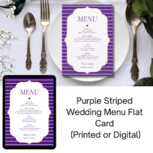 Purple Striped Wedding Menu Flat Card