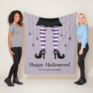 Purple Striped Witch Legs And Spiders Halloween Fleece Blanket