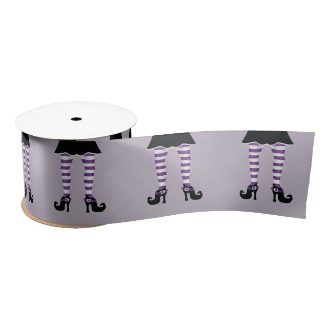 Purple Striped Witch Legs In High Heels Halloween Satin Ribbon (Spool)
