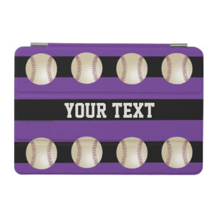 Purple Striped with Baseballs, Name, iPad Mini Cover