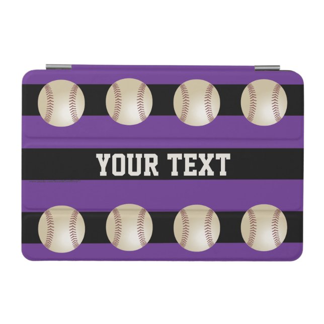 Purple Striped with Baseballs, Name,  iPad Mini Cover (Horizontal)