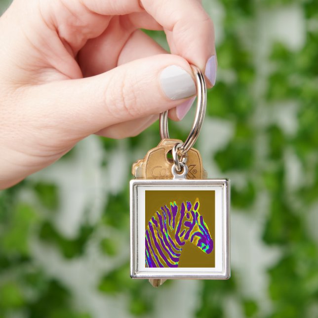 Purple Striped Zebra Art Wild Animal Keychain (Hand)
