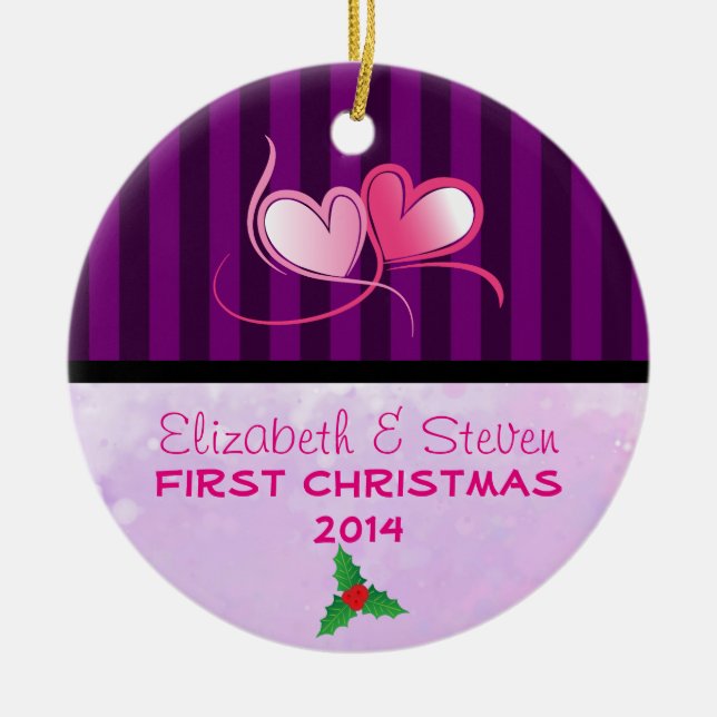 Purple Stripes and Soft Lavender Texture Ceramic Ornament (Front)