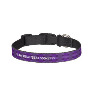 Purple Stripes and Squares Name and Phone Number Pet Collar