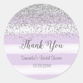 Purple Stripes Bridal Shower Sticker by melanileestyle at Zazzle