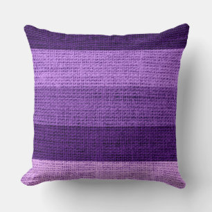Purple Stripes Burlap Linen Rustic Jute Throw Pillow