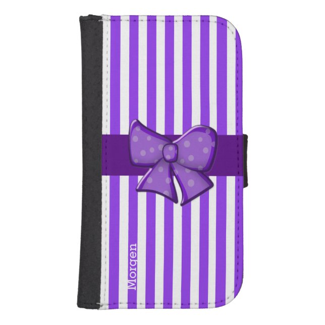 Purple Stripes Custom Samsung S4 Wallet Case (Front)