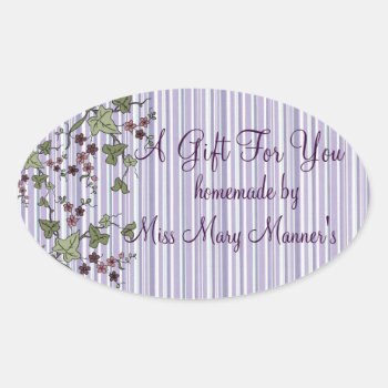 Purple Stripes & Flowers Homemade Oval Sticker by hungaricanprincess at Zazzle
