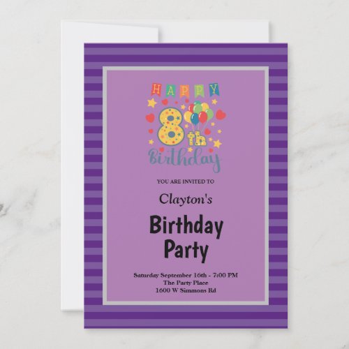 Purple Stripes Framed 8th Birthday Party